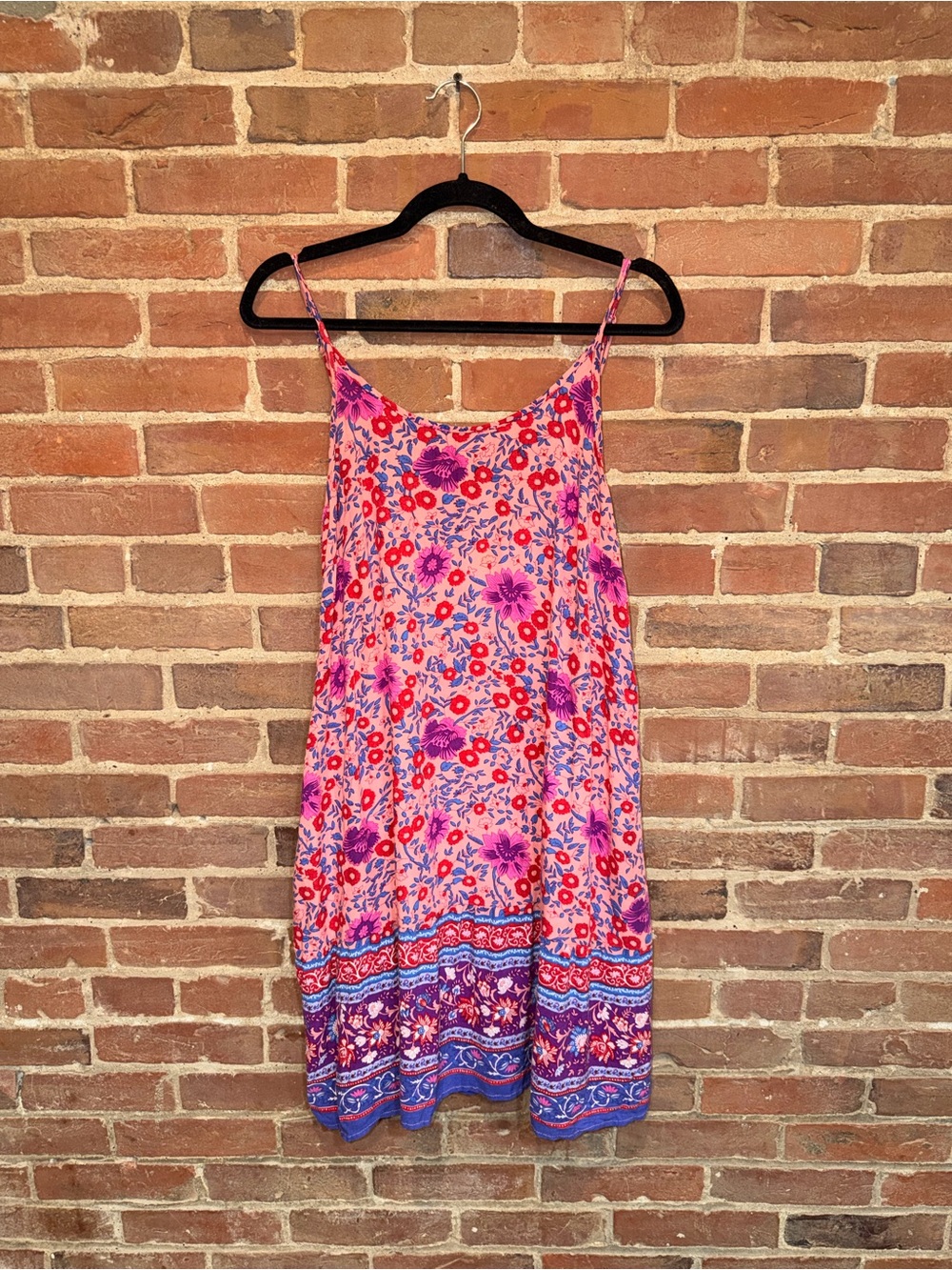 Qearal Pink Floral Boho Slip Dress Large Top Summer Thin Flower Blue